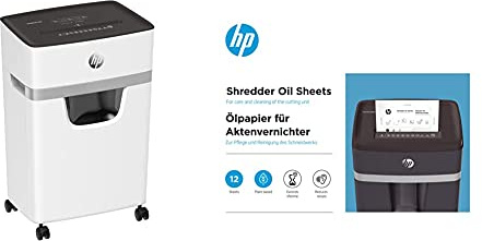 HP OneShred 15CC, Aktenvernichter, Sicherheitsstufe P-4, Cross Cut, 15Blatt, 2803 + HP Ölpapier für Aktenvernichter, 12 Blatt, auf pflanzenbasis zur Pflege für Ihren Shredder, 9133