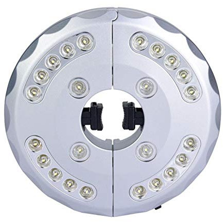 Yuecoom Regenschirm Lichter, Sonnenschirm Licht 24 LED Batteriebetriebene Regenschirm Stangenlampe für Terrassenschirme Camping Zelte Außeneinsatz(Silber)