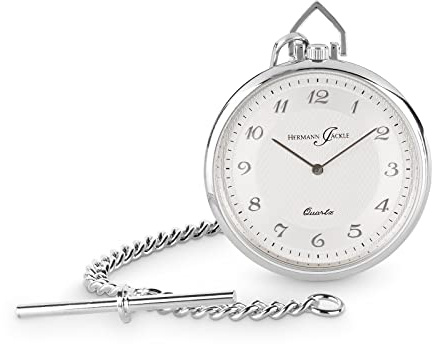 Hermann Jäckle Dresden Dünne Quarz Taschenuhr Mineralglas Kette & Etui