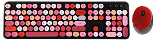 Elprico Kabelloses Tastatur- und Maus-Set, Punk-Tastatur und -Maus-Kombination mit Retro-Rund-Tastenkappe, 104-Tasten-Tastatur für Windows XP/win7/win8/win10(Lippenstift gemischte Farbversion)