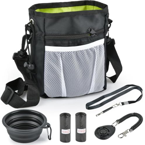TMBMLPP Borsa Addestramento Cani Nera 6 in 1 Porta Premietti Snack Cane Marsupio Addestramento Cane Snack Borsa Impermeabile per Addestramento degli Animali Domestici Uso all'Aperto