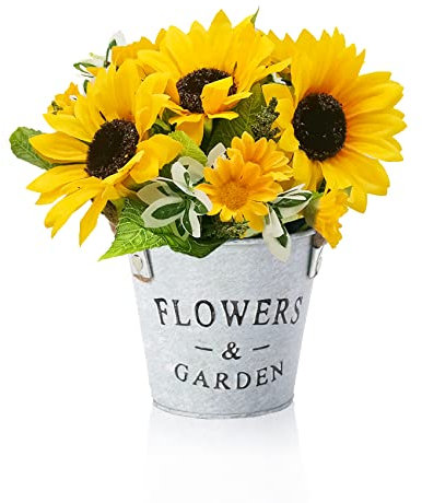 METODIM Künstliche Blumen, Sonnenblume Künstliche Pflanzen im Topf, Dekoblumen Kunstpflanze, Indoor Outdoor Fälschung Grünes Pflanzen Tischdeko Hochzeit Wohnzimmer Balkon Deko Schlafzimmer Geschenk