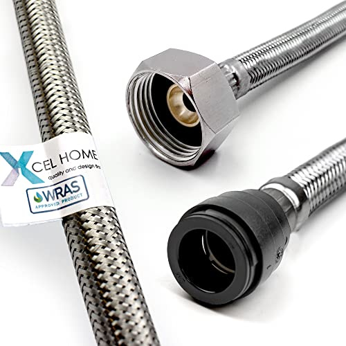 Xcel Home WRAS Approved PushFit Flexible Connector 15mm x 3/4 BSP (300mm Long) | 3 Lengths Available | Tap Connectors for Kitchen Sink/Bathroom Basin Stainless Steel Braided Flexi Tail | 1 Pipe