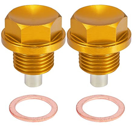 A ABSOPRO 2 Juegos M16x1.5 Tornillo Tapón Carter Drenaje Aceite Aluminio Aleación con 2 Arandela Dorado Tono