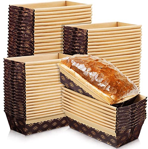 100 Pieces Paper Loaf Pans for Baking Kraft Bread Loaf Pan Disposable Baking Rectangle Loft Mold for Cake Bread Display, 6 x 2.6 x 2 inch