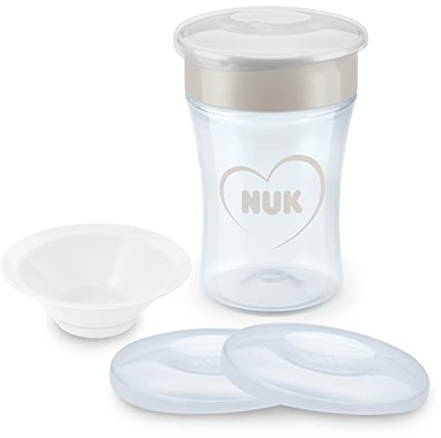 NUK Magic Cup Trinklernbecher | auslaufsicherer 360°-Trinkrand | 230 ml | Herz (neutral) + Ersatzdeckel 2er Pack, ab 8 Monaten + Ersatz-Silikondichtscheibe, ab 8 Monaten, weiß