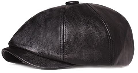 tcax Schiebermütze Herren Retro Achteckiges Leder Schirmmütze Herbst Herren Baskenmütze Elegante Modekappe Hysteresenkappen Für Männer Frauen, Schwarz, 55-59 cm