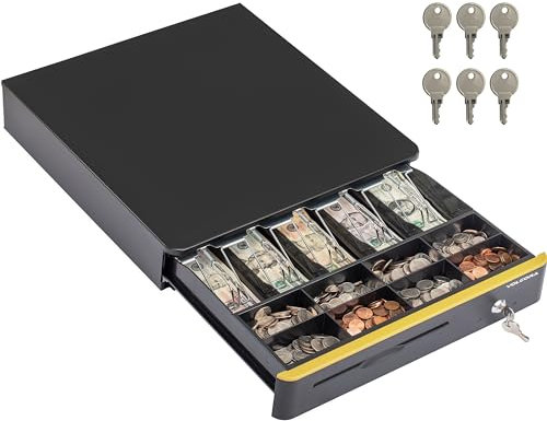 Kassenschublade für (POS) Point of Sale System mit runder Ecke vorne 40,6 cm (16 Zoll), herausnehmbares Münzfach, 5 Scheine 8 Münzen, 24 V RJ11/12 Schlüsselschloss Mediensteckplatz, Geldschublade für