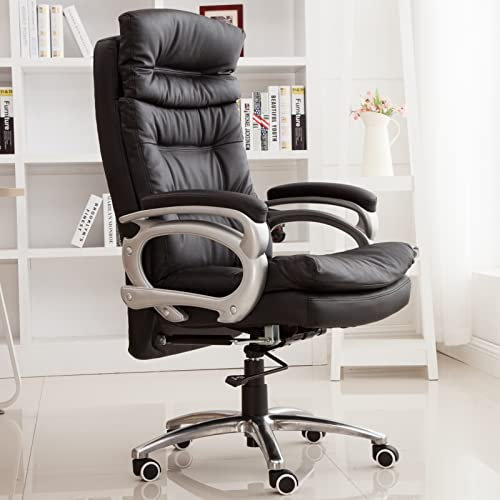 Kommerzieller ergonomischer Chefsessel aus gebundenem Leder mit hoher Rückenlehne, verstellbarer Bürostuhl aus Leder mit verstellbarer Lendenwirbelstütze, drehbarer Ledersessel mit hoher Rückenlehne