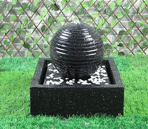 LQSSA Fontaine d'eau de Jardin intérieure/extérieure Fontaine d'eau extérieure Fontaine d'eau à Boule Noire à énergie Solaire extérieure avec lumières pour terrasse, Patio, Porche, décoration de