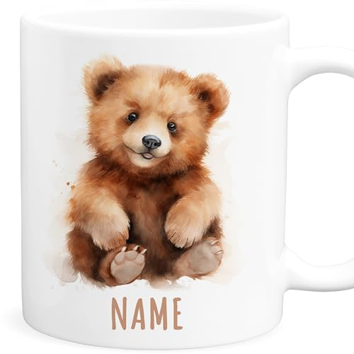 Bärchen Tasse personalisierte Kindertasse mit Namen als Geschenk | Personalisiert, hochwertige Keramik, spülmaschinen- & mikrowellengeeignet, Namenstasse, für Jungen & Mädchen
