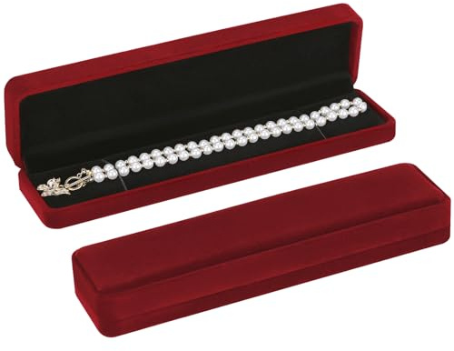 LETURE 2 Pieces Long Velvet Chain Necklace Gift Box Set, Bracelet Storage Case, Jewellry Display Box for Wedding, Engagement,Proposal, Birthday and Anniversary (Red-2pcs)