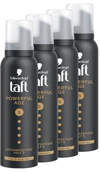 Schwarzkopf Taft Schaumfestiger Powerful Age (4x 150ml), Haltegrad 5, Haarschaum für alle Haartypen, Fülle für feines und dünner werdendes Haar, vegane Formel*