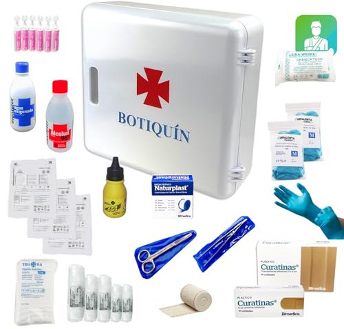 DEPALMERA Pharma✙ Botiquin Armario de pared Primeros Auxilios para el Hogar y el Trabajo, BotiquÍn Primeros Auxilios para Casa Oficina con Guantes, Vendas, Gasas, Algodón, Tijeras, Tiritas