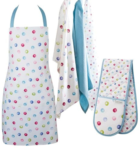 Cooksmart 5 Piece Spotty Dotty Set - Aprons, Tea Towels & Double Oven Gloves Perfect For Any Kitchen