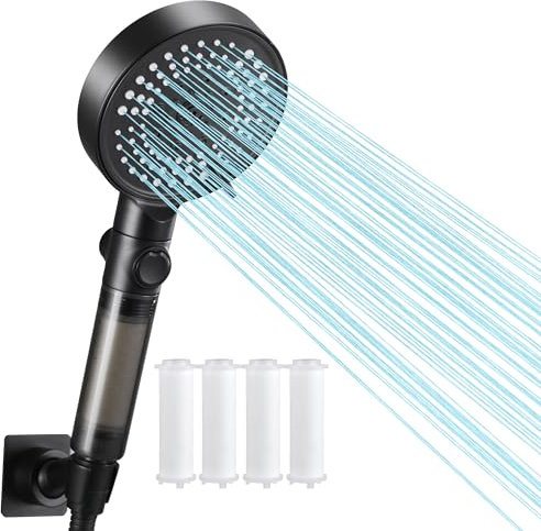 KINSE Duschkopf mit Filter,Hochdruck Handbrause mit 7 Strahlarten,ohne Schlauch,Wassersparender duschkopf,Entfernung von Kalk, Chlor, Bakterien und Schwermetallen,