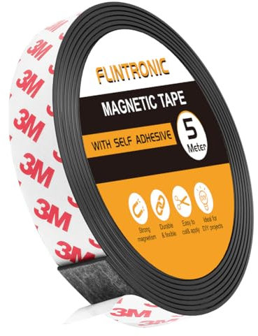Flintronic 5M Rotolo di Nastro Magnetico, Nastro Magnetico Autoadesivo, Striscia Calamitata con Nastro Adesivo 3M, per Tende, Foto, Poster, Magneti per Frigorifero, Zanzariere, Domestico(2cm*1.5mm)