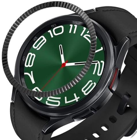 DEALELE Bezel Cover Compatible with Samsung Galaxy Watch 6 Classic 47mm, Wave-Texture Stainless Steel Metal Bezel Ring Anti Scratch Protector Adhesive Cover Lightweight Watch Face (47mm, Black)
