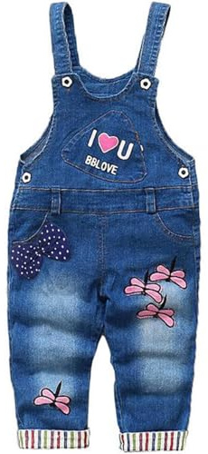 AOOPOO Salopette Jeans Bimbo Bambina Abbigliamento Bambino Tuta Neonata Pantaloni Lunghe Jeans Tuta Blu Denim Pantaloni Lunghe Jumpsuits, Cute Cartoon Stampa di un Pezzo della Tuta 0-3 anni