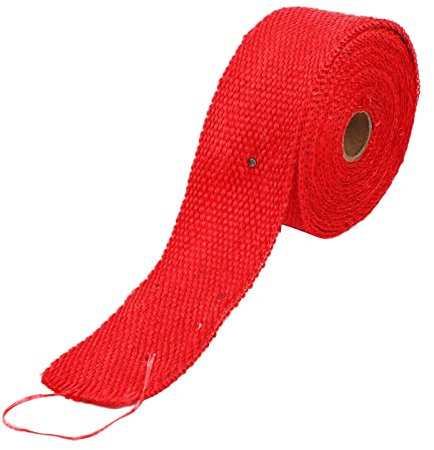 5 M Abluftwärmewickel-Isolierband, Glasfaser mit Kabelbinder aus Legiertem Stahl, Wärmedämm-Schalldämpferband, Abschirmband für Motorräder, Glasfaser-Hitzeschildband(Rot)