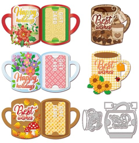 GLOBLELAND Becher Geschenkkartenhalter Metall Stanzschablone Taschen Papierpräge Stanzschablonen Set Stanzformen für Kartenherstellung DIY Papier Scrapbooking Handgefertigtes Fotoalbum