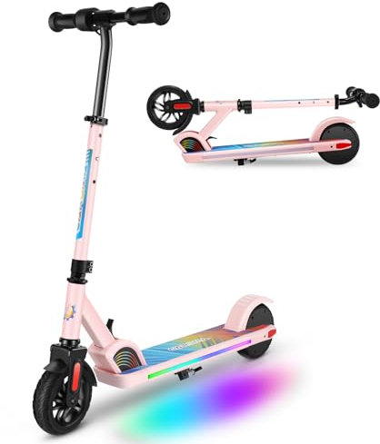 Caroma E Scooter Kinder von 8-12 Jahren, Max 17Km/h, 150W Motor, Faltbarer Elektro Scooter Kinder, Einstellbare Geschwindigkeit & Höhe, LED Display,Geschenk für Kinder und Jugendliche(Rosa)