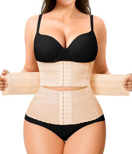 Nebility Waist Trainer for Women Corset Shapewear Tummy Control Segmented Waist Cincher Workout Girdle(Beige, S)