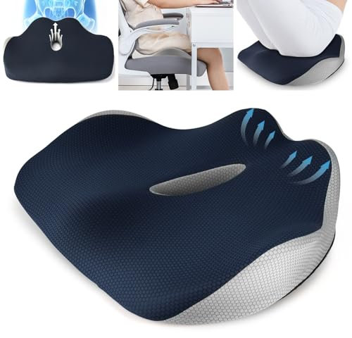 Fwiull Cojín de asiento de espuma viscoelástica de alta calidad, alivio de presión, cojín ergonómico para coche, sofá, oficina