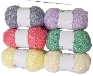 kowaku Scrubby Yarn for Dishcloths Crochet yarns Supplies Sparkle Quick Dry DIY Assorted Colors Assortment for Knitting Bath Towels, Style A