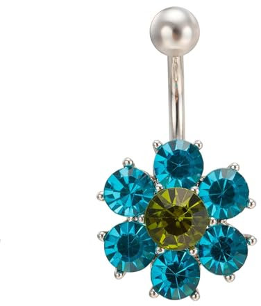 Tolldek Piercing Schmuck, Nabelpiercing Edelstahl,Hellblau Zirkonia Piercing Bananabell Banane mit Blumen Rund Anhänger Bananabell Piercing Glänzende Schmuck 30MM, Hellblau