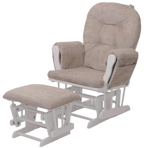 Mendler Relaxsessel HWC-C76 Stoff - Creme, Gestell weiß | Schaukelstuhl, Schwingstuhl, mit Hocker, Chenille, (465g/m²), Öko-Tex