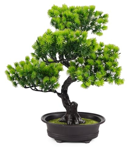 Bonsai Baum Künstlich, AIBAOBAO 34 cm Künstlicher Bonsai Wie Echt, Kunstpflanze Kiefer, Kunstbonsai Naturgetreue Plastik Groß für Deko Baddeko Desktop Büro Bücherregal Fenstersims