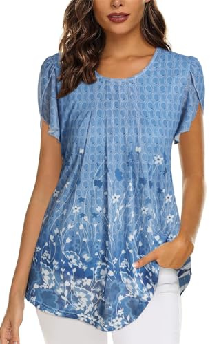 Genfien Camicia da Donna Scollo Rotondo Chiffon Bluse Tessuto Reticolare Traspirabile Elegante Tops Casual Bluse e Camicie con Stampata