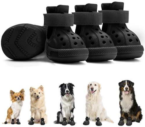 Eyein Hundeschuhe Pfotenschutz Sommer, Atmungsaktive rutschfeste Hundesandalen mit Verstellbare Reflektorstreifen für kleine, mittlere und große Hunde, leicht an- und ausziehbar (Schwarz, Größe 5)