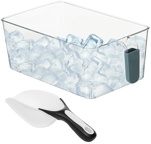 Licsaliwe Förvaringskorg i plast med skopa, frys isbehållare med utdragbart handtag, klar förvaringskorg för hem, barer, restauranger