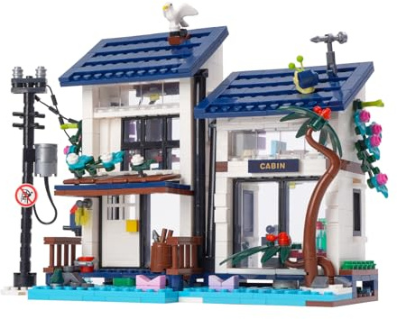 Geniteen Set Di Mattoncini Per Costruire Una Casa Al Mare, Villa Per Vacanze Al Mare, 813PCS Giocattoli Creativi Per l'Architettura Di Case Con Vista Sulla Strada (Casa da Spiaggia)