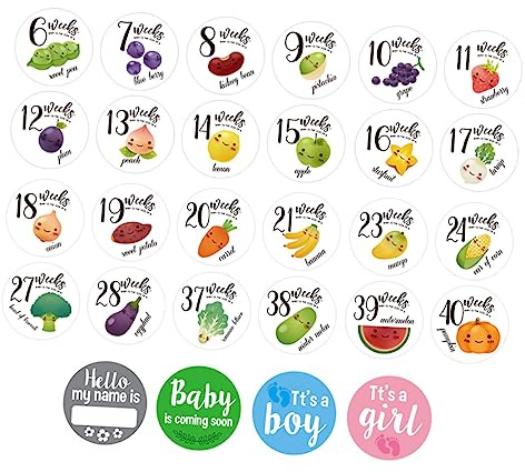 BESPORTBLE Babybauch Aufkleber zum Foto Sicher und Leicht Entfernbar für Schwangere 28 Stück Schwangerschafts Wochen Sticker Requisit für Werdende Mütter und Babyparty