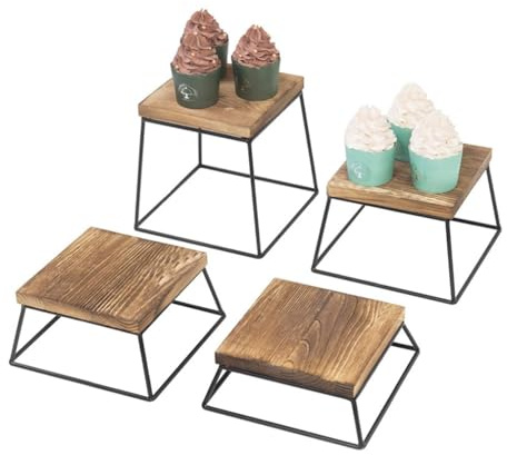 OUYUE Alzatina per Dolci Alzata per Torta Espositore Quadrato in Legno da 4 Pezzi for Buffet di Dessert E Cupcake di Pizza Alzatina per Dolci Decorazione