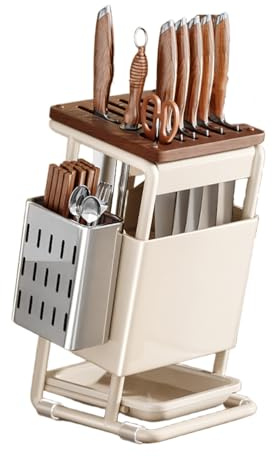 Dxcaicc Bloc De Couteaux 8 en 1 sans Couteaux Bloc De Couteaux Universel pour La Cuisine Bloc De Rangement De Couteaux Amovible avec Porte-Ustensiles,Blanc