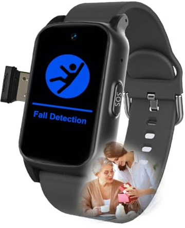 VCYEX Smartwatch Per Anziani, Con Pulsante SOS, Con Rilevamento Di Avvisi Di Caduta E Posizione GPS Bracciale, Videochiamata HD Orologio Intelligente Per AnzianiBlack,1.25 * 0.57 * 2.22inch