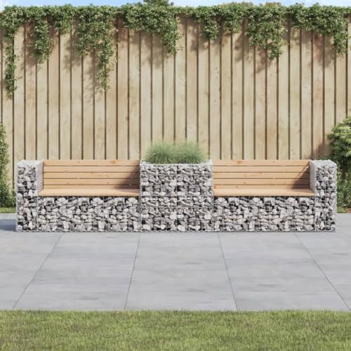EMYRLXQW Outdoor Furniture-Outdoor Seating -Garden Bench with Gabion Basket Solid Wood Pine