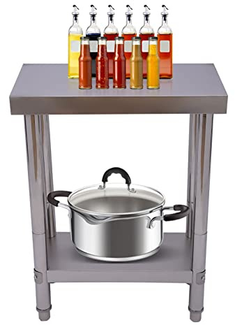 Bdneygtyr Edelstahltisch 60x30cm Zwei Ebenen, Arbeitstisch aus Edelstahl 201, 300kg Tragkraft Edelstahltisch Gastro, Robuster Tisch für Küche & Garten, mit Höhenverstellbaren Füßen