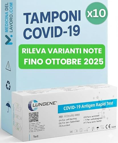 CLUNGENE – 10 x Tamponi Covid 19 Rapido 2025 Nasale, Kit Rapido Tampone per l'Antigene SARS-COV-2, Validato Nuove Varianti 2025. Sensibilità 100% a carica virale alta, 10 TESTT