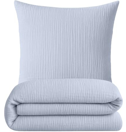 sleepling Musselin Bettwäsche, 135x200 cm + 80x80 cm, Hellblau | Bettbezug + Kissenbezug, 100% Baumwolle, Extra weiche Sommerbettwäsche, Made in EU, OEKO-TEX, Waschbar bis 60 Grad