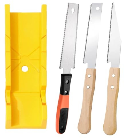 4 Stück Gehrungslade mit Säge Set, Enthalten 1 Schneidlade und 3 gährungssaege Hand, Geeignet für Holzverarbeitung - Präzise Gehrungs und Winkelschnitte
