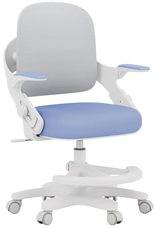 MARK ADLER Junior 4.3 Kinder Bürostuhl – Ergonomischer Kinderdrehstuhl | Mitwachsender Kinderstuhl 90–150 cm – Verstellbare Rückenlehne – Mit Fußstütze – Klappbare Armlehnen 0–90° - Blau/Grau
