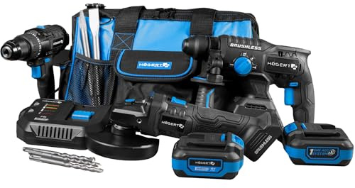 HÖGERT TECHNIK 18V Coffret d'outils à batterie BL CONSTRUCTION – Perceuse-visseuse brushless 80 Nm, Perforateur, Meuleuse angulaire 125 mm, 2x Batterie 4 Ah, Chargeur 4 A