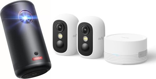 Nebula Capsule 3 Mini Portable Projector 1080p, with eufy Security Camera Outdoor Wireless, eufyCam C35 2 Pack with HomeBase Mini,indoor camera, Magnetic Mount, Colour Night Vision