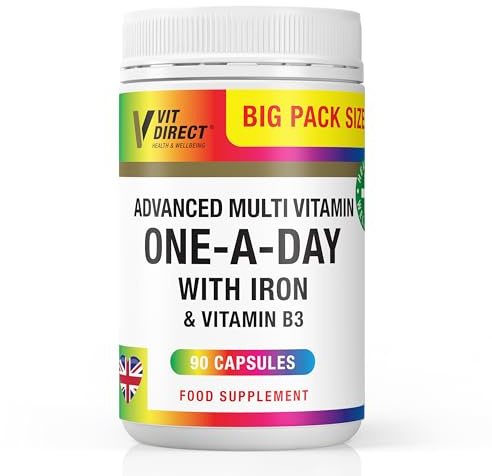 Vit Direct - Advanced Multi Vitamins - One A Day - Includes Iron & Vitamin B3-90 Capsules for 90 Days - Health & Wellbeing Food Supplement - Amazon Vitamins