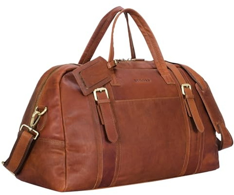 STILORD Georgia Große Reisetasche Vintage Leder mit Tragegriff und Schultergurt Reisegepäck Handgepäck in Kabinengröße aus echtem Büffel Leder Farbe:Cognac - braun